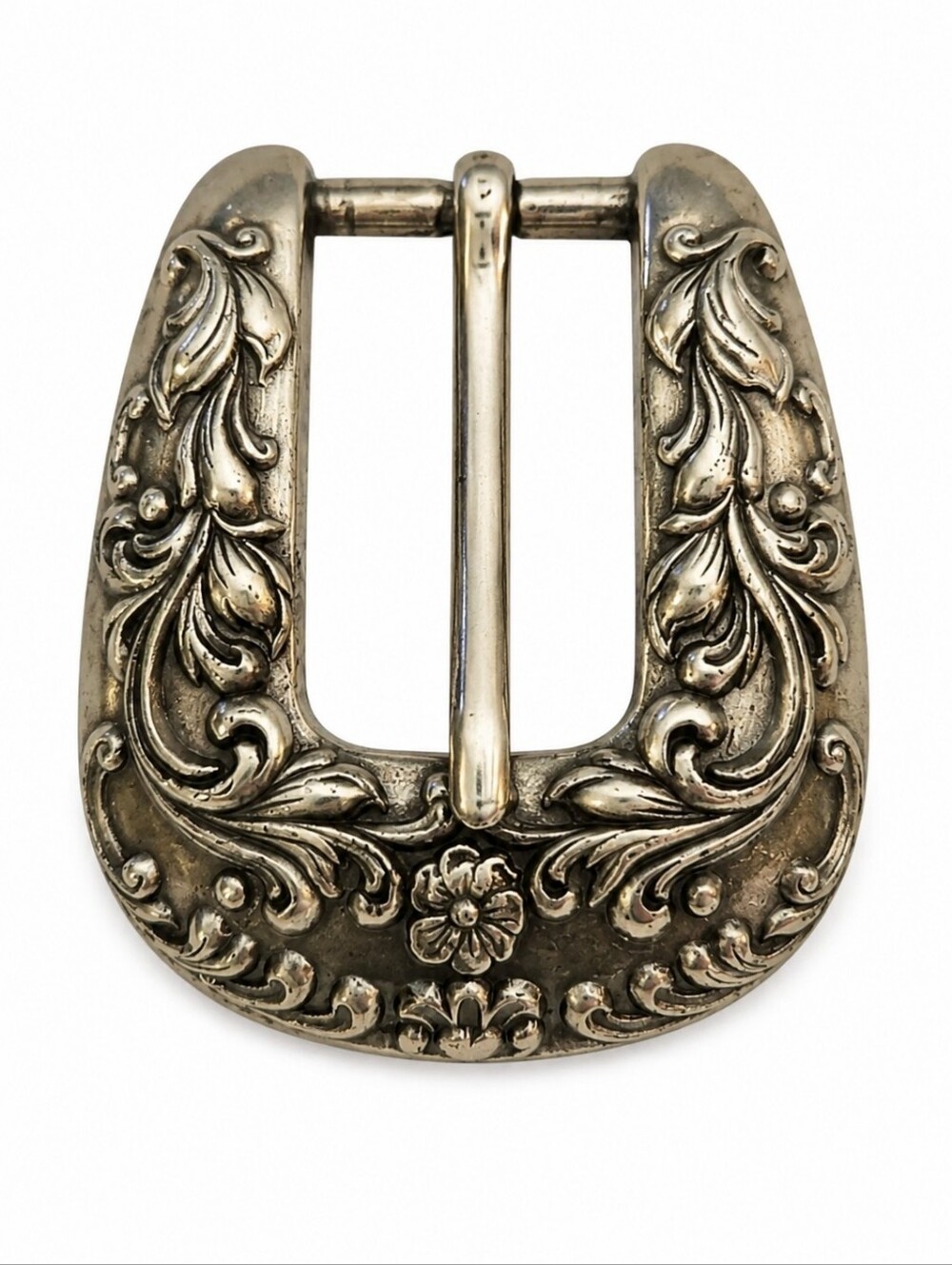 Vintage Ornate Floral Silvertone Western Boho Belt Buckle